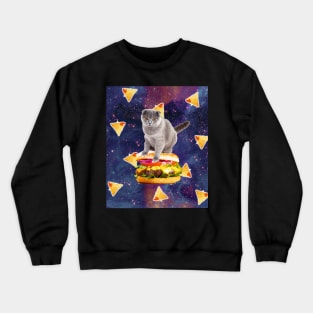 Space Kitty Cat Riding Burger With Nachos Crewneck Sweatshirt